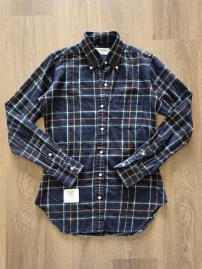 Thom Browne Mens Slim Fit Plaid Cotton Flannel Shirt 3 (L) Designer Classic Norm